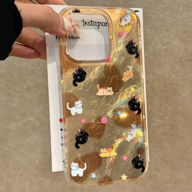 Transparente Silikon-Handyhülle mit braunem Katzen-Liebesherz und Vortex-Muster für iPhone 11 bis iPhone 17 Pro Max und weitere Modelle - Bild 1