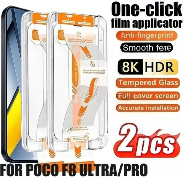 2 Stück Full Cover Displayschutzfolie aus gehärtetem Glas für Xiaomi Poco F8 F7 Ultra F6 F5 Pro und Poco X7 X6 X5 Pro, transparent - Bild 1