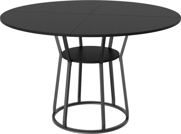Runder Esstisch PXloue in Schwarz, modern aus MDF und Metall, Durchmesser: 120 cm, Höhe: 75 cm