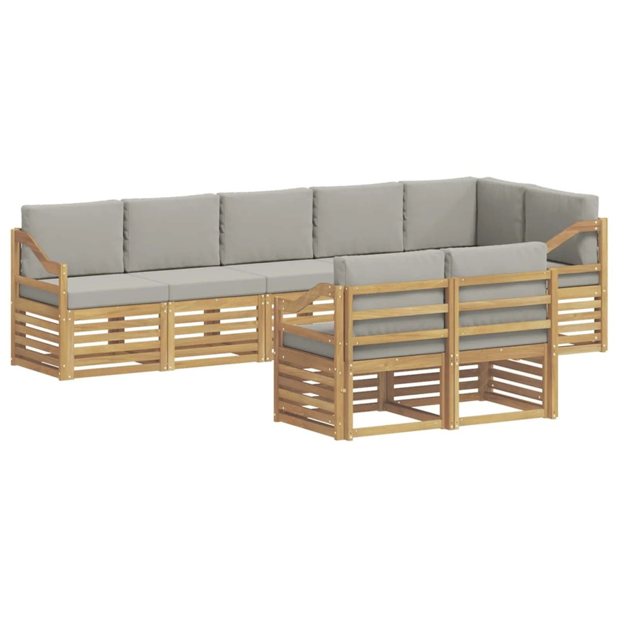 vidaXL Outdoor-Sofagarnitur 8-teilig in L-Form aus Akazienholz mit Polstern in Weiß und Hellgrau - Bild 2