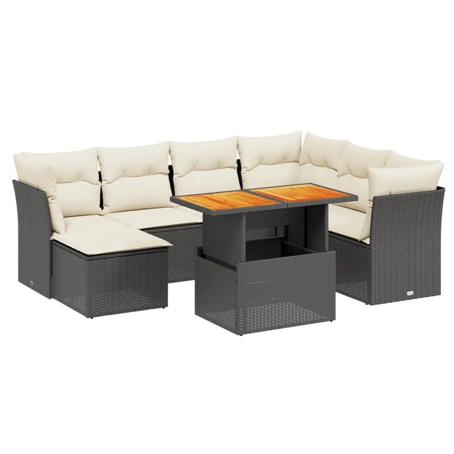vidaXL 8-teilige Garten-Sofagarnitur aus Poly-Rattan mit Kissen in Schwarz-Creme - Bild 2