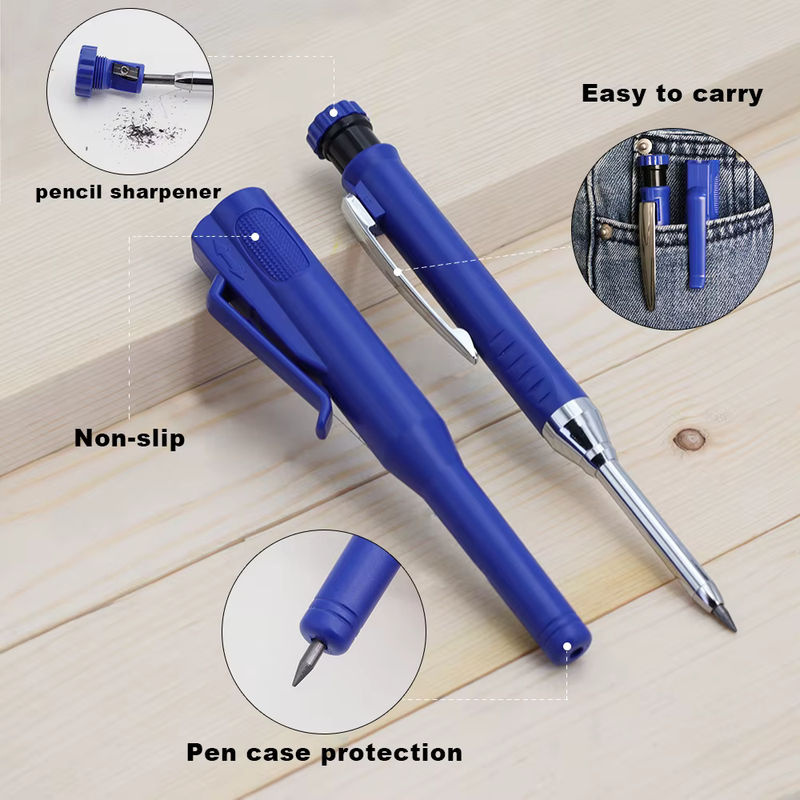 JOMPENS Zimmermannsbleistift-Set mit 2,8 mm 2B Graphitminen, Grün, inklusive Schutzhülle und Anspitzer für professionelle Holzbearbeitung - Bild 5