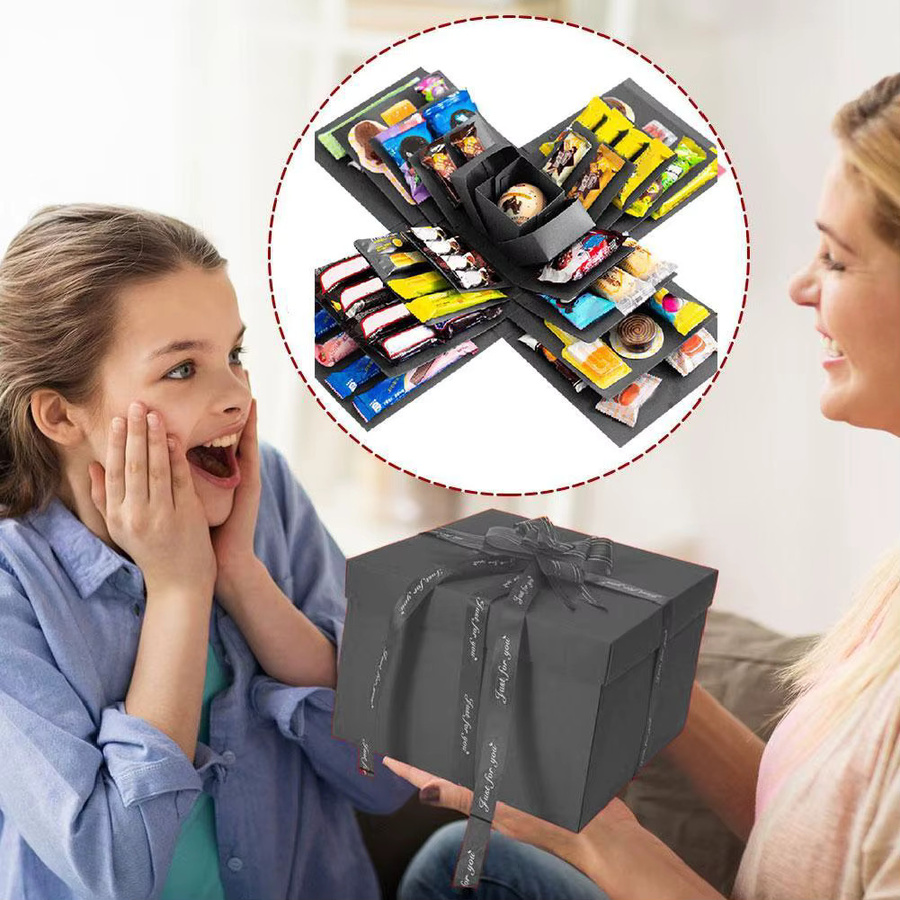 DIY Überraschungs-Explosionsbox aus Papier in Rot und Schwarz für personalisierte Snack-Geschenkboxen zu Hochzeiten und Geburtstagen - Bild 3