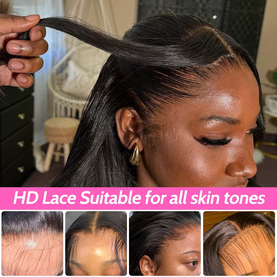 ISEE Hair Glueless Perücke, Echthaar, gerade, 7x5 HD Lace Front - Bild 5