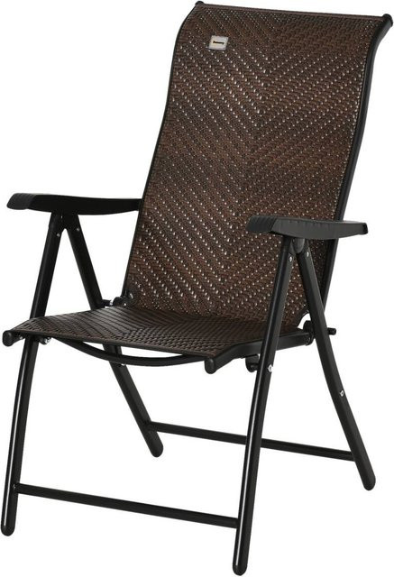 Outsunny Klappstuhl aus Polyrattan und Stahl in Braun und Schwarz mit Armlehnen, B/T/H: 71 x 58 x 111 cm - Bild 2