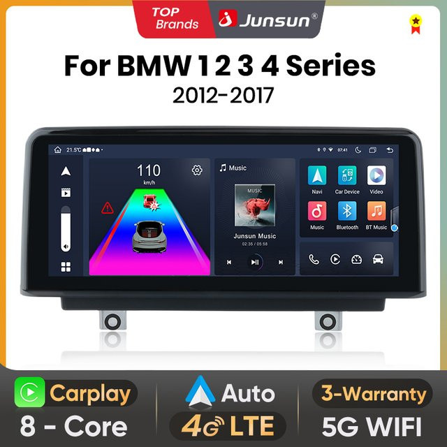 Junsun Multimedia Autoradio mit drahtlosem CarPlay und Android Auto für BMW 1 2 3 4 Serie (F20 F21 F22 F30 F31 F32 F33 F34 F36) NBT System in Schwarz - Bild 1