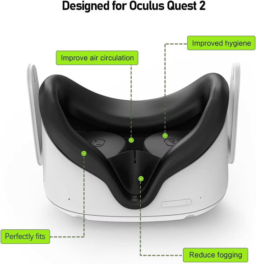 Meta Quest 2 Zubehör Set in Schwarz: 5 Stück Silikon-Objektivabdeckungen, VR Shell Cover und Einweg-Augenmasken mit Daumen-Stickcover - Bild 2