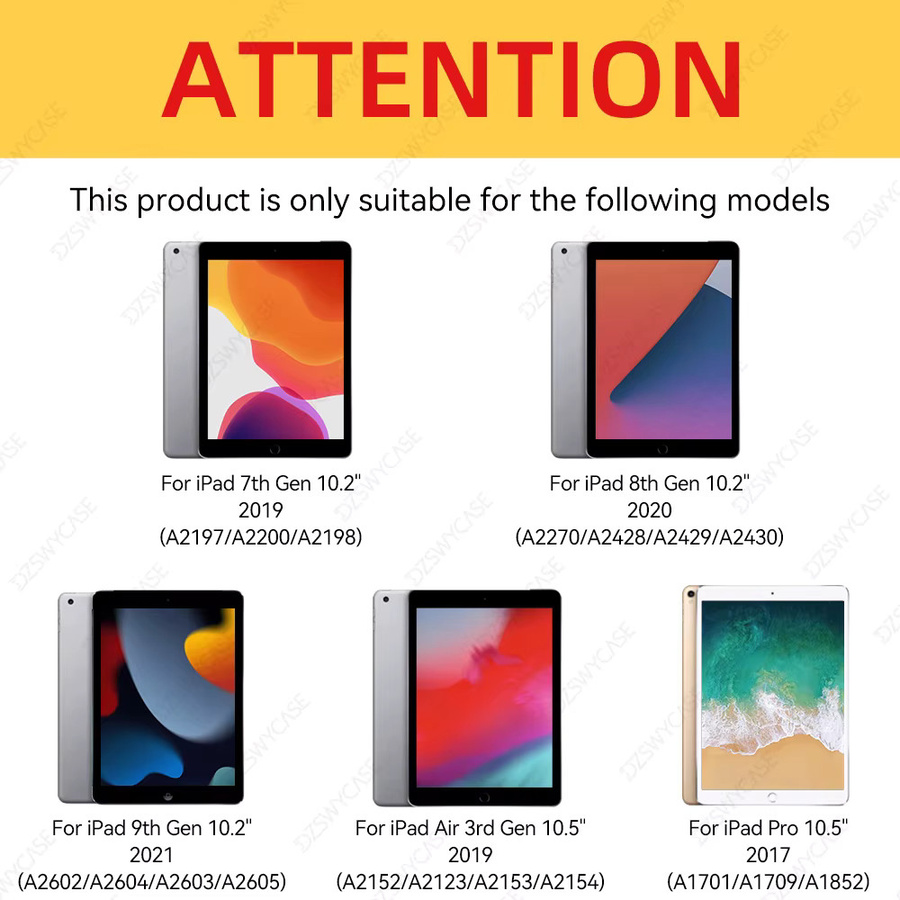 DZSWYCASE Schutzhülle für iPad 9./8./7. Generation 10,2 Zoll, iPad Air 3 10,5 Zoll und iPad Pro 10,5 Zoll mit Stifthalter und transparenter Rückseite, Schwarz - Bild 2