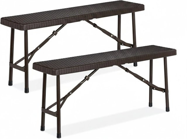 Relaxdays Bierbank 2er Set klappbar in Braun mit Rattan-Optik aus Kunststoff und Stahl, B/T/H: 100 x 25 x 42 cm - Bild 1