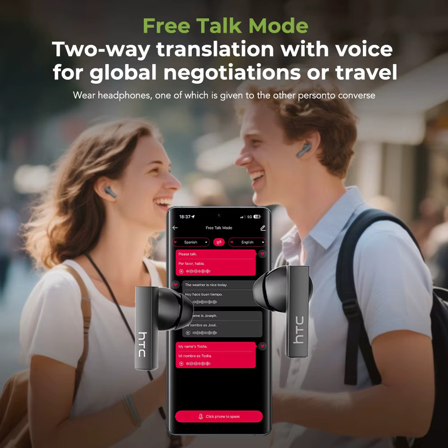 HTC Original AI Translator Kabellose Bluetooth-In-Ear-Kopfhörer mit LED-Touchscreen, HiFi-Klang und Geräuschunterdrückung, Schwarz - Bild 3