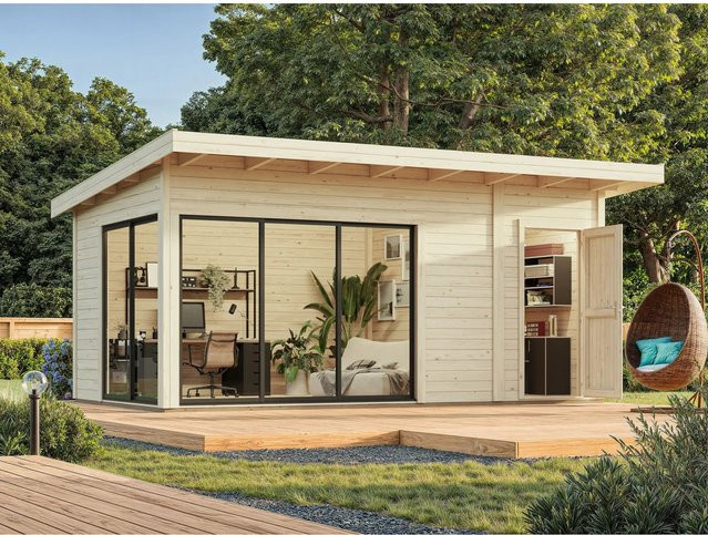 Palmako Gartenhaus Andrea mit Pultdach aus Fichtenholz in Natur, B x T: 530 x 300 cm - Bild 1