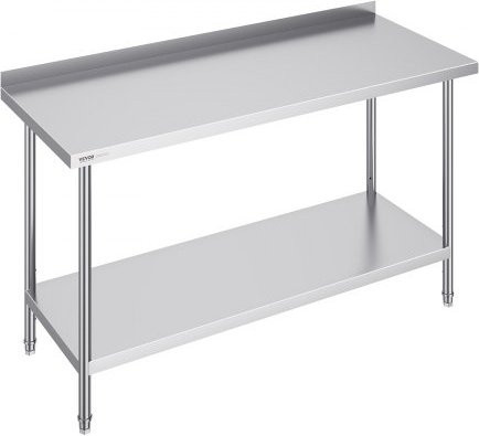 VEVOR Edelstahl-Arbeitstisch in Silber mit verstellbarer Höhe, gewerblicher Metall-Arbeitstisch für Restaurant und Hotel, B/T/H: 152,4 x 61,0 x 91,4 cm - Bild 1