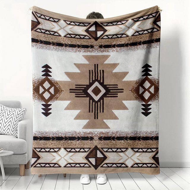 JMG Household Supplies Flanelldecke mit südwestlichem Navajo-Muster, geometrischer Kunst, Mehrfarbig, B x H: 70 x 100 cm - Bild 1