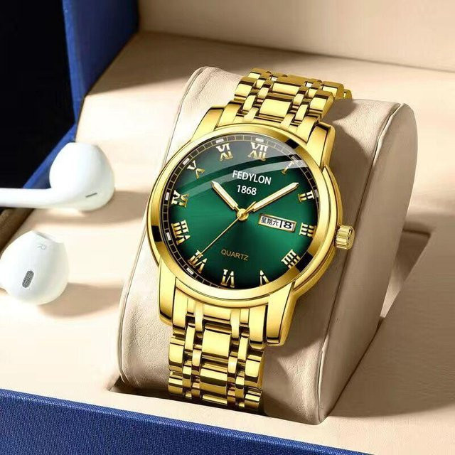 YIRAN Jewelry Armbanduhr Quarz, Edelstahl, Gold, Weiß, Herren - Bild 1