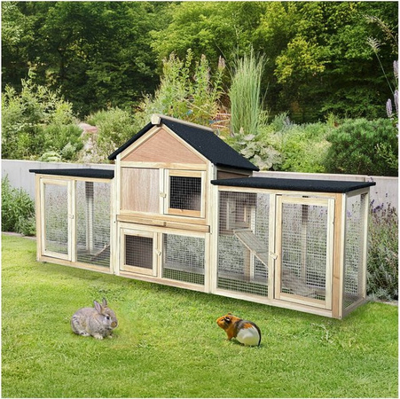 HOME DELUXE Kaninchenstall CUNA aus Holz in Braun mit abnehmbarem Dach, B/H: 210 x 84 cm