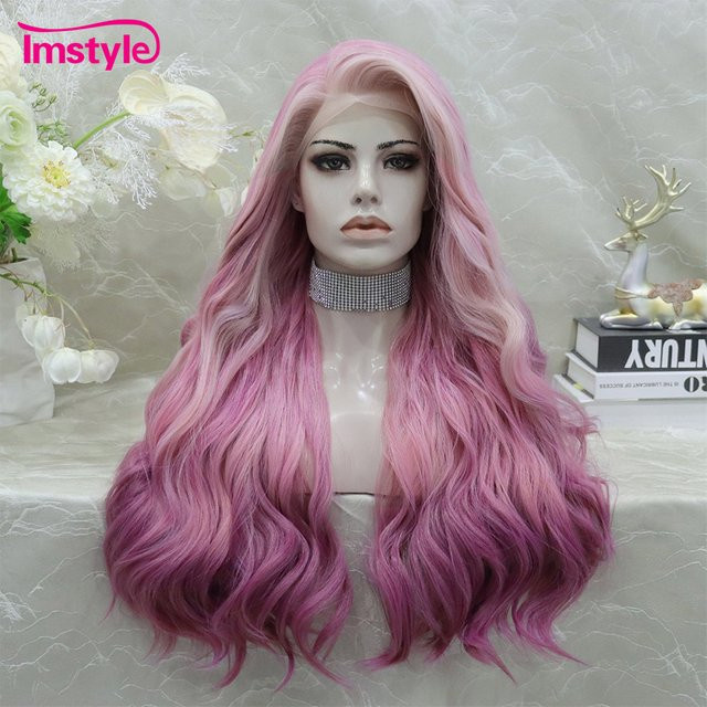 Imstyle Perücke, Ombre Rosa, Synthetisch, Lange Wellen, Damen - Bild 1