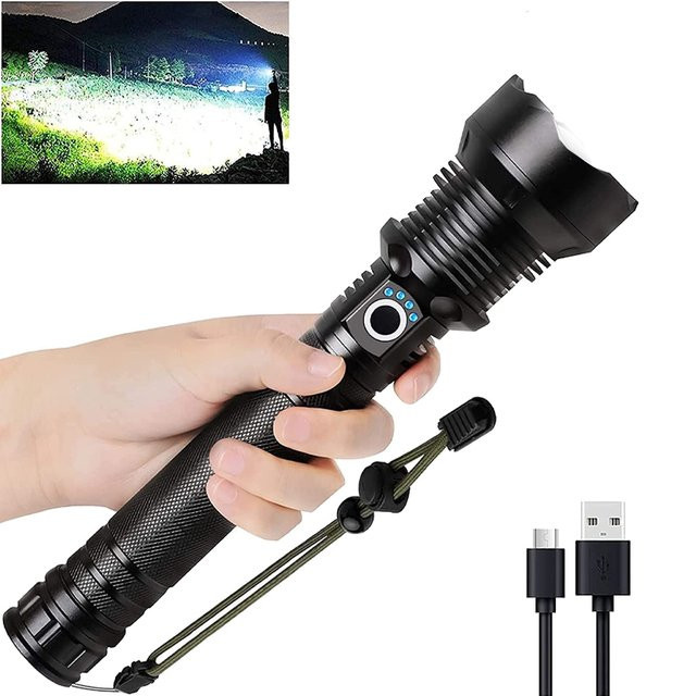 JIASHUAIXIN Hochleistungs-LED-Taschenlampe, wiederaufladbare taktische Taschenlampe mit Zoom in Schwarz - Bild 1