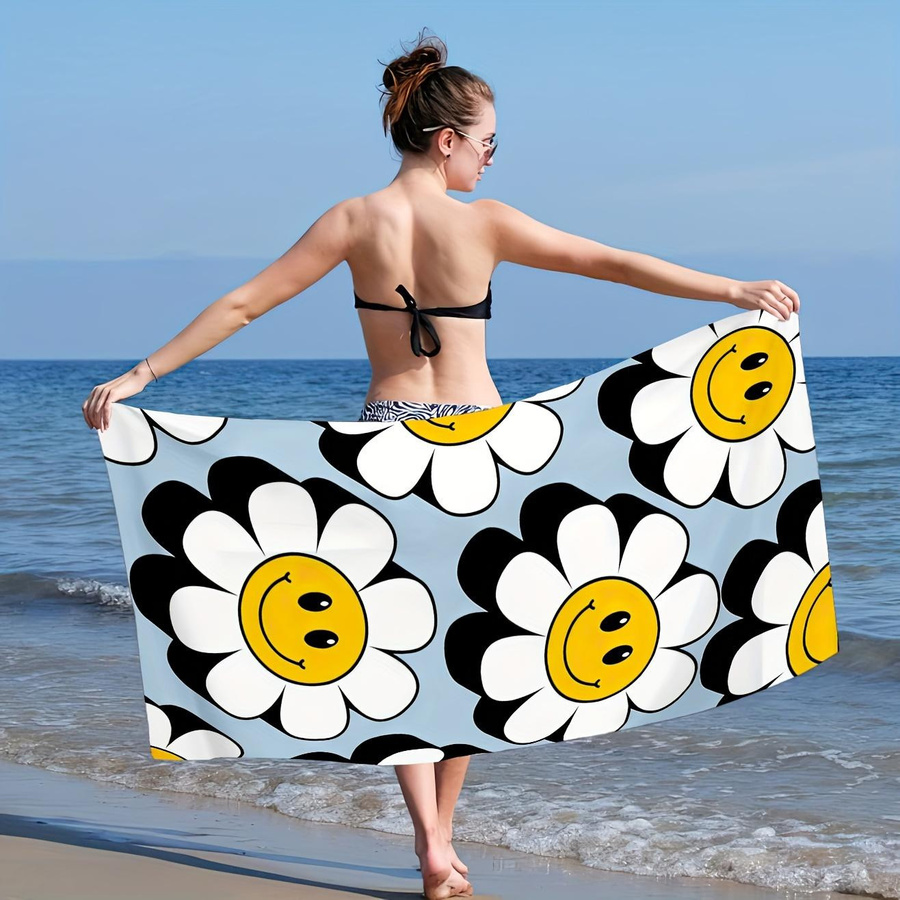 Schnelltrocknendes Strandtuch mit Gänseblümchen-Design in Weiß und Multicolour, B: 40 cm, H: 60 cm - Bild 3