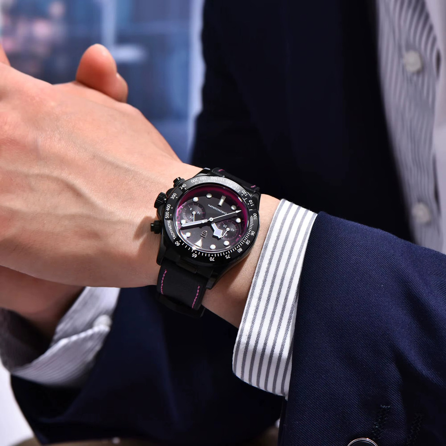 PAGANI DESIGN Chronograph, Quarz, Schwarz-Rosa, Leder, Herren - Bild 2