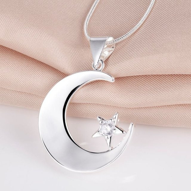SAY Halskette mit Anhänger Sterne und Mond, 925 Silber, Zirkonia, Damen - Bild 1