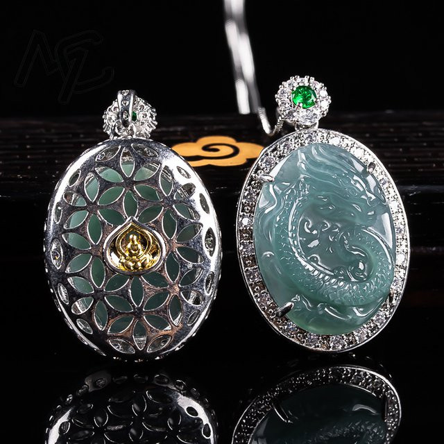 Anhänger 925 Silber, Smaragd, Jade, Zirkonia, Unisex - Bild 1