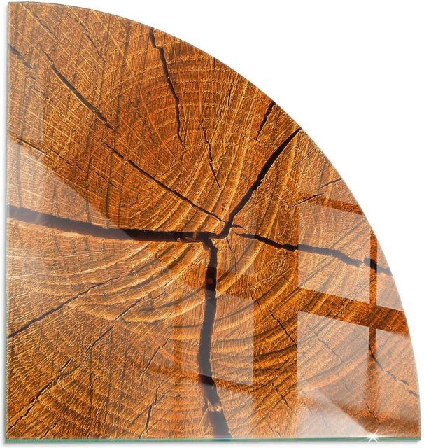 Tulup Glasplatte für Kamin mit Holzmaserung im Querschnitt, Farbe: Orange, B/T: 100 x 100 cm - Bild 1