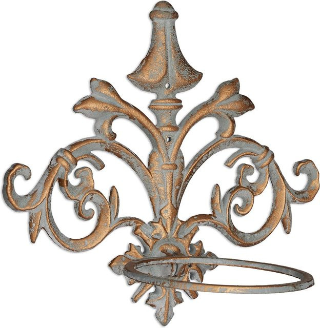 Relaxdays Wandblumenhalter Barock aus Gusseisen in Grau und Gold, B/H/T: 27,5 x 30 x 19 cm - Bild 1