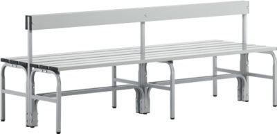 Sypro Umkleidebank aus Metall mit Rückenteil, Weiß-Alu, Breite: 200 cm - Bild 1