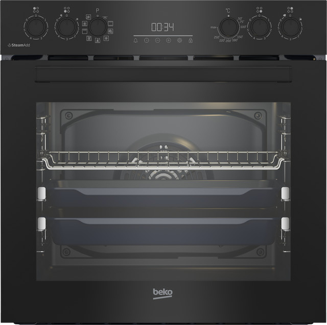 Beko Einbauherdset BBUS17320BE in Schwarz mit Glaskeramikkochfeld, Heißluft, Grill und Dampfunterstützung - Bild 1