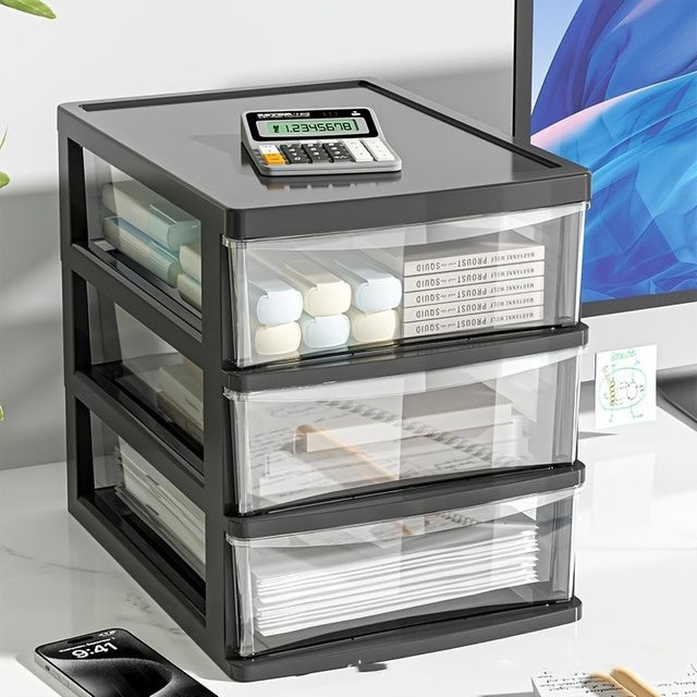 Transparente Aufbewahrungsbox mit mehreren Fächern aus Kunststoff für Büro, Kosmetik und Schreibwaren - Bild 1