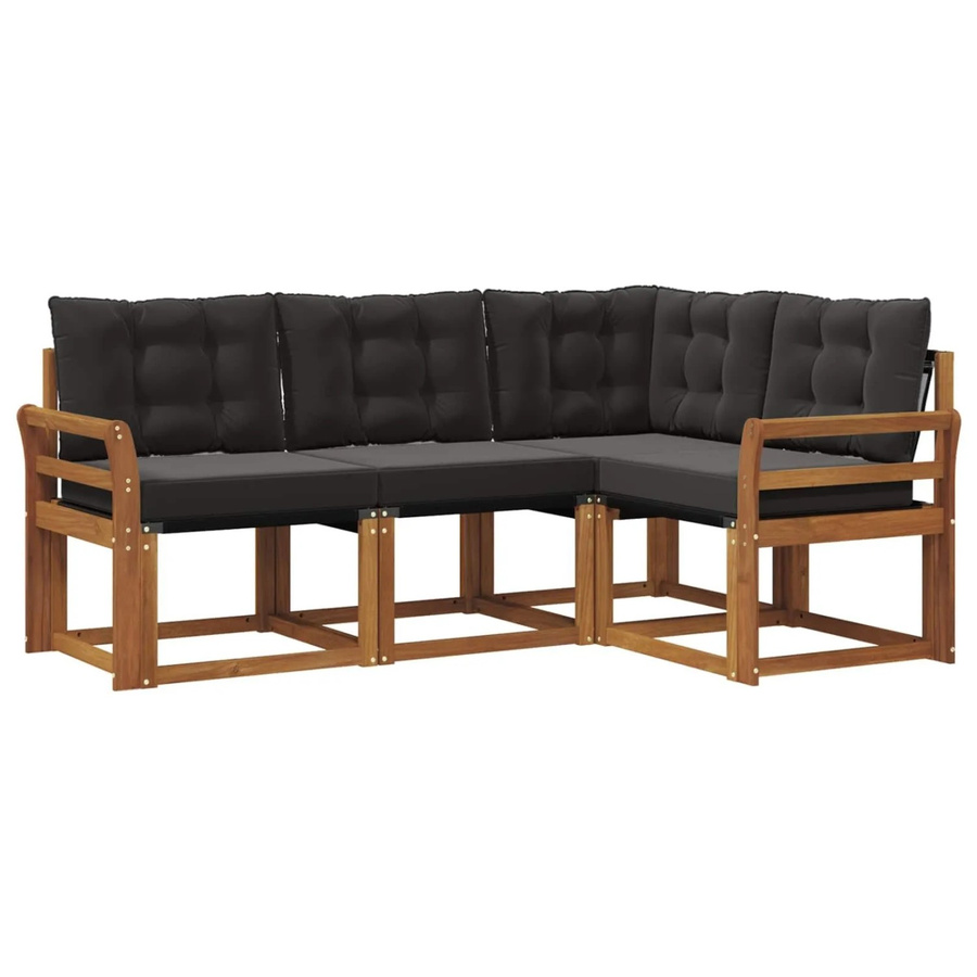 vidaXL Outdoor-Sofagarnitur 4-teilig L-Form aus Akazienholz und Textilene in Schwarz und Natur mit Kissen - Bild 2