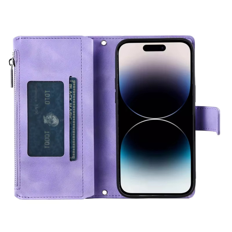 Leder-Handytasche mit Reißverschluss und Stiftfach für Motorola Moto E13 G53 G13 G23 G72 G62 G73 G50 G30 G71 G31 G41 G Power 5G in Rot und Lila - Bild 3