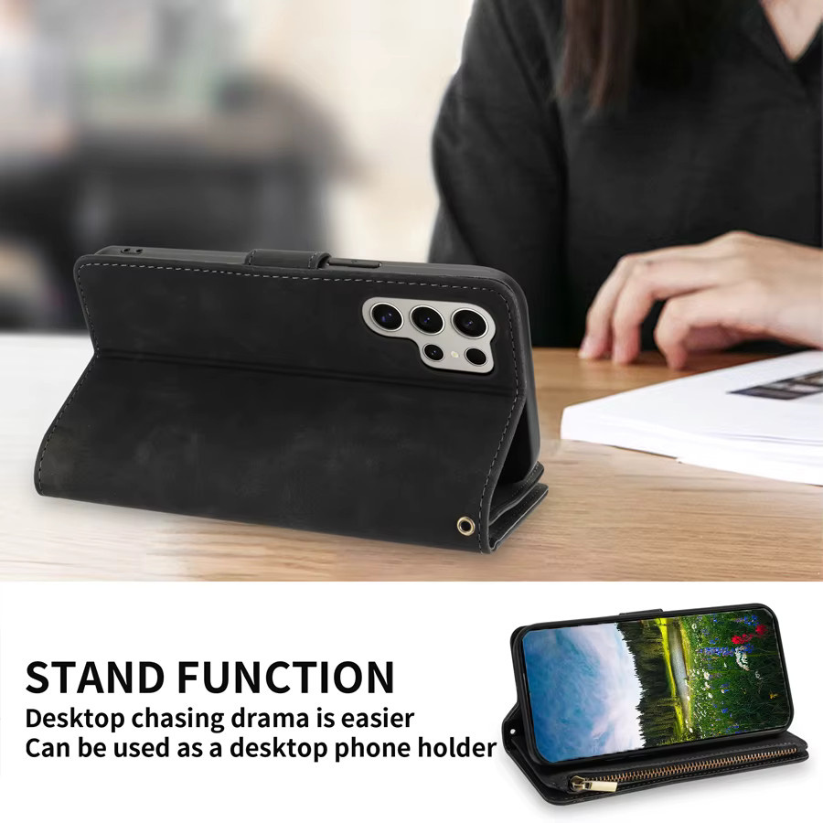 Lederhülle Brieftasche für Samsung Galaxy S26 Ultra S25 FE A16 A17 A26 A27 A36 A37 A55 A56 A57 mit Reißverschluss und Magnetverschluss in Schwarz oder Braun - Bild 3