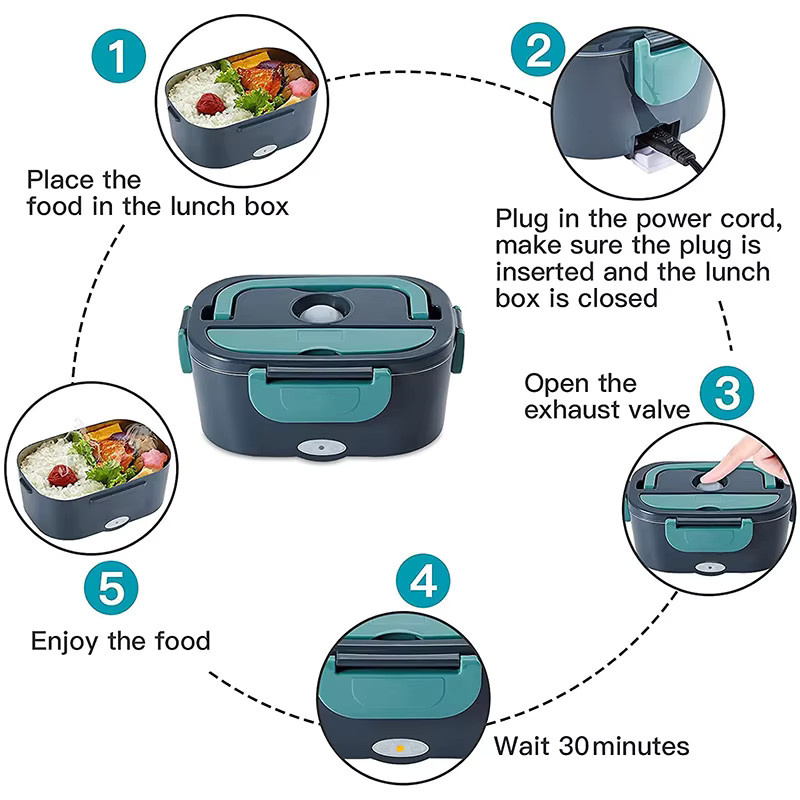 Betuyoo 2-in-1 elektrische Lunchbox mit Edelstahlbehälter, auslaufsicherer tragbarer Speisenwärmer, mikrowellengeeignet - Bild 5