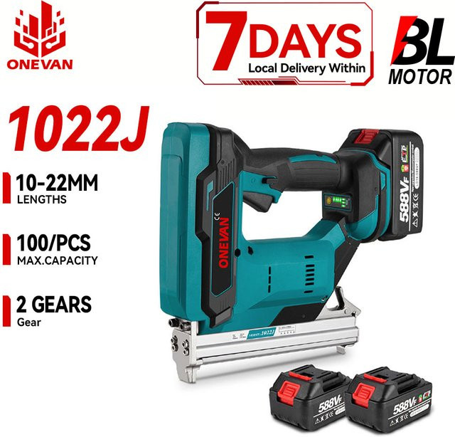 ONEVAN Bürstenloser Elektrischer Akku-Nagler für 10-22mm Brad Nails, 2-Gang Nagelpistole kompatibel mit Makita 18V Akku für Möbelrenovierung und Holzbearbeitung - Bild 1