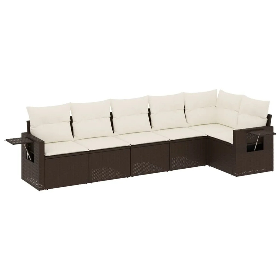 vidaXL 6-teilige Garten-Sofagarnitur aus Poly-Rattan in Braun mit cremeweißen Kissen - Bild 2