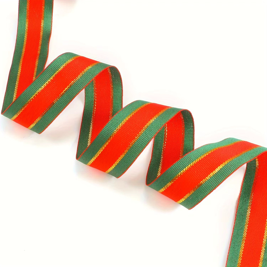 DUTRIEUX Glitzerband rot-grün gestreift mit goldenem Rand für Weihnachtsdekoration und Geschenkverpackungen, 25 Yards - Bild 5