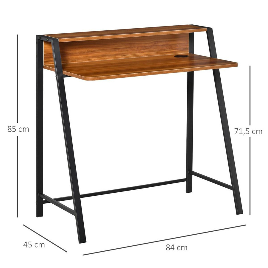 HOMCOM Schreibtisch in Walnuss und Schwarz mit Kabeldurchlass für Büro und Arbeitszimmer, B/T/H: 84 x 45 x 85 cm - Bild 4