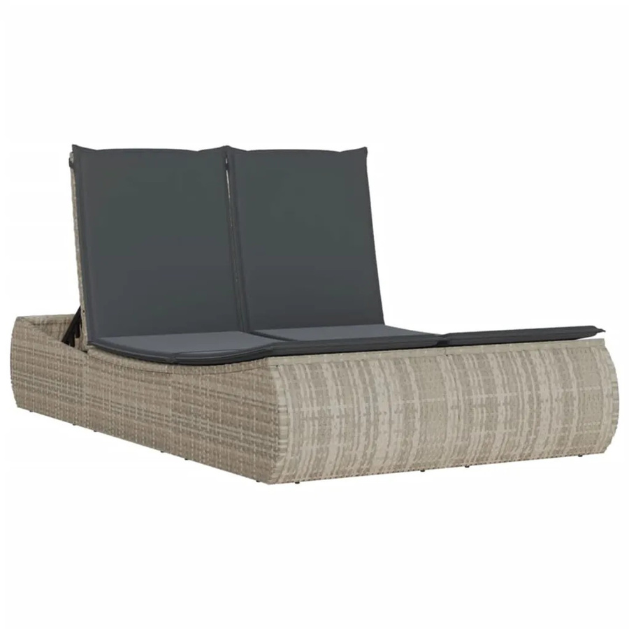 vidaXL Doppel-Sonnenliege aus Polyrattan mit Kissen, Hellgrau, B/T/H: 200 x 110 x 75 cm - Bild 2