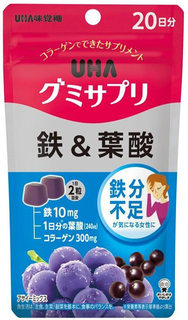 UHA Gummy Supple Eisen & Folsäure Kautabletten, 40 Stück, Unisex - Bild 1