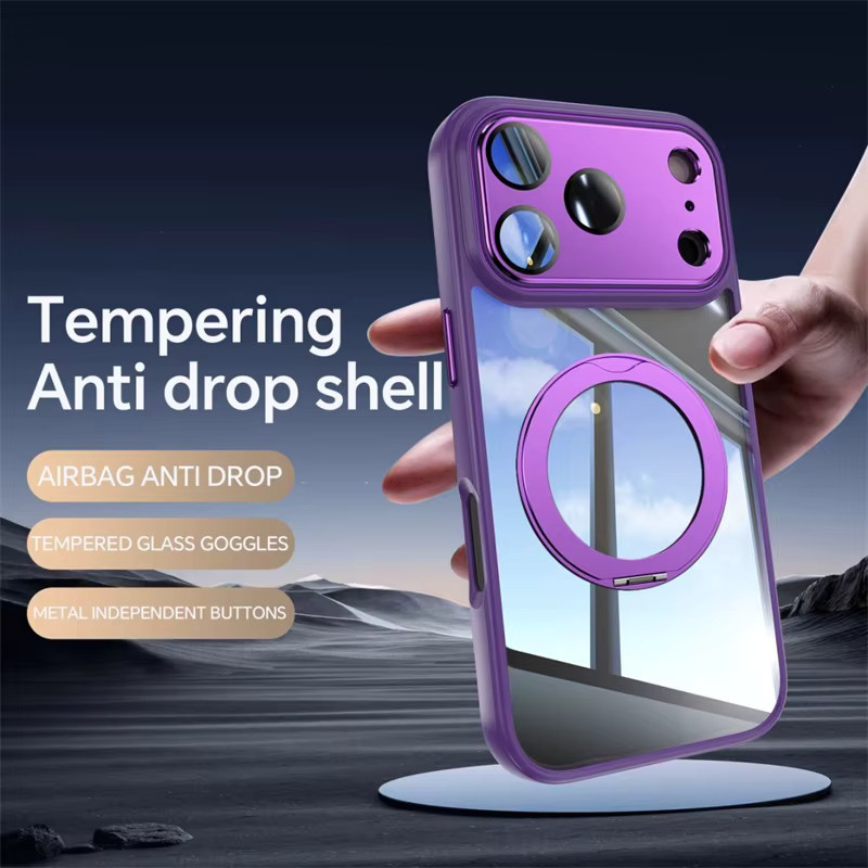 Magnetische MagSafe Handyhülle mit Metallring-Ständer für iPhone 16 E von OLPAY in Weiß oder Lila - Bild 5