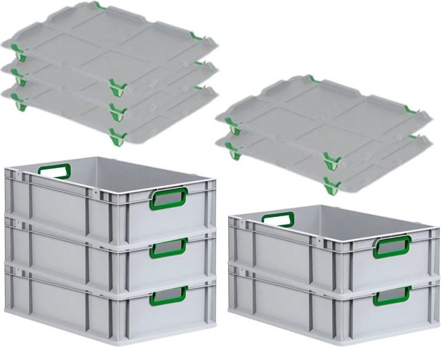 PROREGAL Spar Set 5x Eurobox Nextgen Color mit Auflagedeckel und Schiebeschnappverschlüssen, Farbe Grün, H x B x T: 17 x 40 x 60 cm - Bild 1