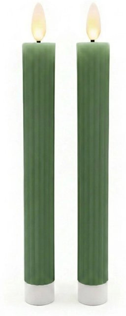 Relaxdays LED Stabkerzen 2er Set aus Echtwachs in Khaki mit Timer und Flackereffekt, Höhe: 25 cm, Durchmesser: 2 cm - Bild 1