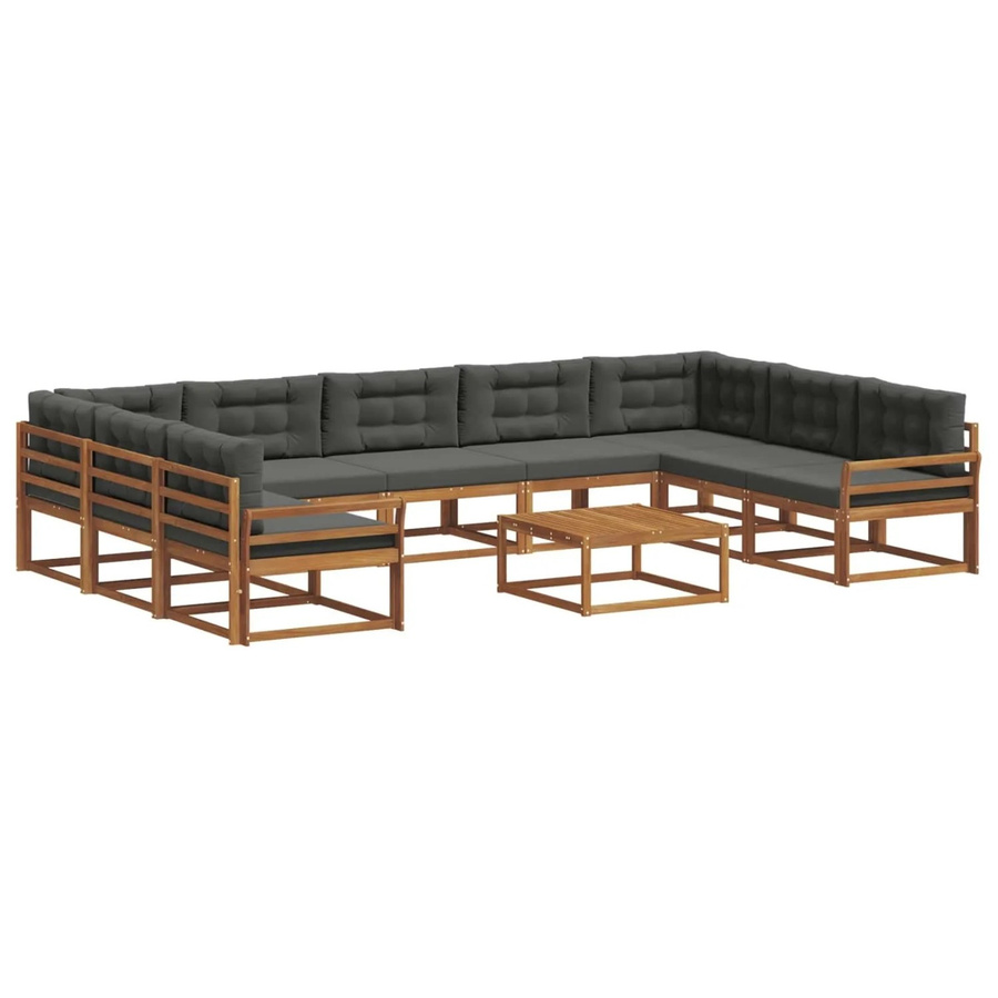 vidaXL Outdoor-Sofagarnitur aus Akazienholz in L-Form mit 10-teiligem Set, Farbe Anthrazit und Natur, inklusive wetterfester Kissen aus Polyester - Bild 2