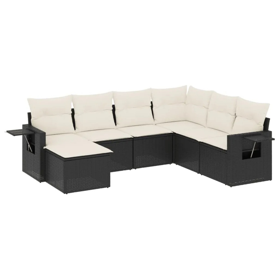 vidaXL 7-tlg Garten-Sofagarnitur aus Poly-Rattan mit Kissen, Schwarz - Bild 2