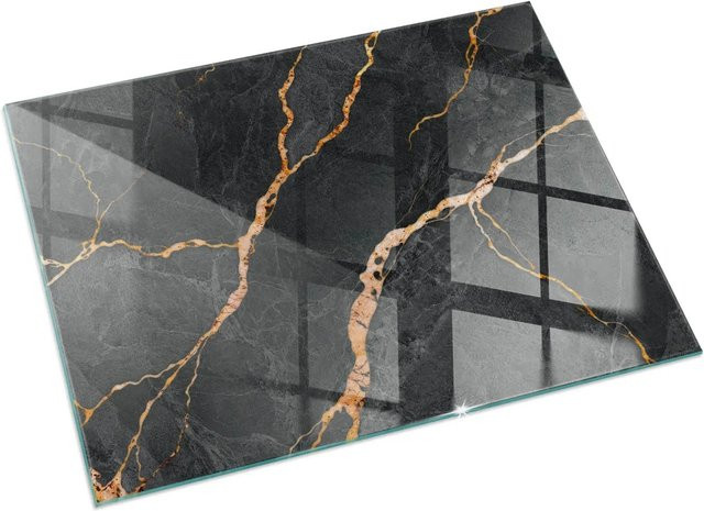 Tulup Glasplatte für Kamin und Öfen in Schwarz mit Marmor-Optik, B/B/H: 120 x 80 cm - Bild 1