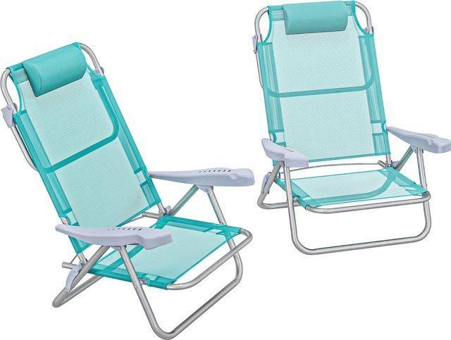 Outsunny 2er Set klappbare Campingstühle mit 6-fach verstellbarer Netzrückenlehne und Kopfstütze, grün und türkis, bis 120 kg belastbar - Bild 1