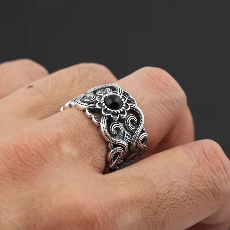 LENNIK Ring, Mongolisches Blumenmuster, Silberfarbe, Unisex - Bild 2