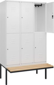 C+P Doppelstock-Spind Classic PLUS Sitzbank mit 3 Abteilen, Farbe: Grau/Grau, B/T/H: 212 x 120 x 81,5 cm, Sitzfläche aus Buche-Hartholz und Verschluss mit Zylinderschloss - Bild 1