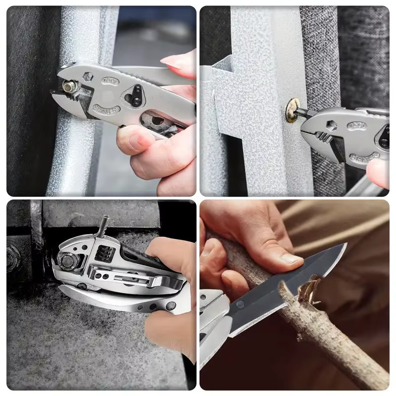 Multi-Tool Überlebensmesser Set aus Edelstahl mit Zange und Drahtschneider in Silber und Weiß - Bild 2